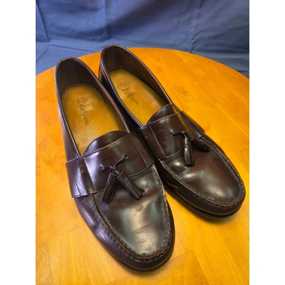 Cole Haan Men's Leather Tassel Loafers Size 14 M Dark Brown Dress Shoes